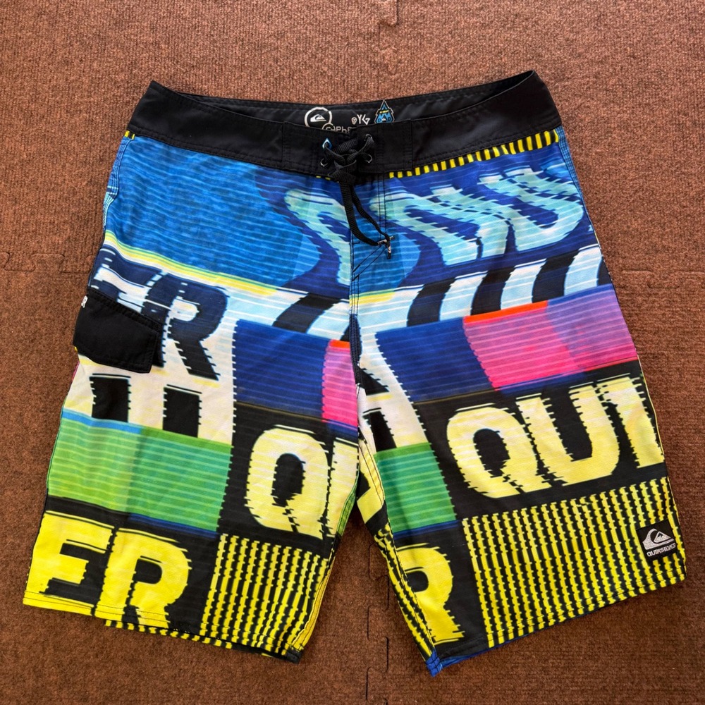 Quiksilver Cypher Series Board Shorts Mens 36 Multi Color Glitch 4-Way Stretch
